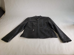 Valerie Stevens Womens Black Solid Long Sleeves Leather Motorcycle Jacket Small