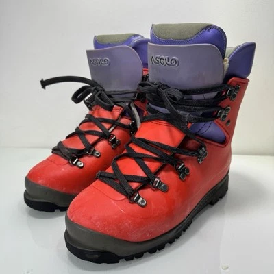 Asolo AFS Carbon Fiber SUPERLITE Mountain Boots 7 90s RED PURPLE Italy *READ - Image 1 of 4