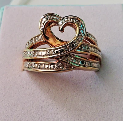 Diamond Heart Ring sz 6 Gold over 925 Sterling Silver STS Chuck Clemency - Image 1 of 4