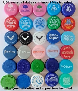 Tapas de botellas de agua mineral 30 piezas - plástico de colores, dibujos, Ucrania 2025 - Imagen 1 de 18