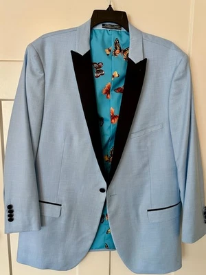 Blazer ajustado de cachemira y gris 46R azul claro forro mariposa esmoquin de un botón Foto 1 de 4