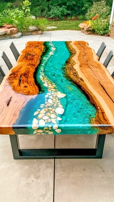 Luxury Custom Epoxy Resin Table Top – Live Edge Wood Dining Coffee Table Top - Image 1 of 4