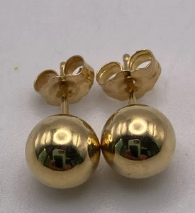 14k Yellow Gold 7mm Ball Stud Earrings with Butterfly Push Backs - Picture 1 of 4