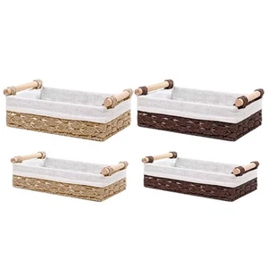 2Pcs Woven Baskets with Handle Display Countertop Decorative Rectangular - Picture 1 of 12