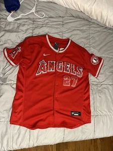 Mike Trout Angels Jersey Red Nike Sz 44 L Embroidered - Picture 1 of 6
