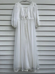Vintage Miss Elaine Nylon Peignoir Nightgown Robe Set Small Lace Bridal - Picture 1 of 13