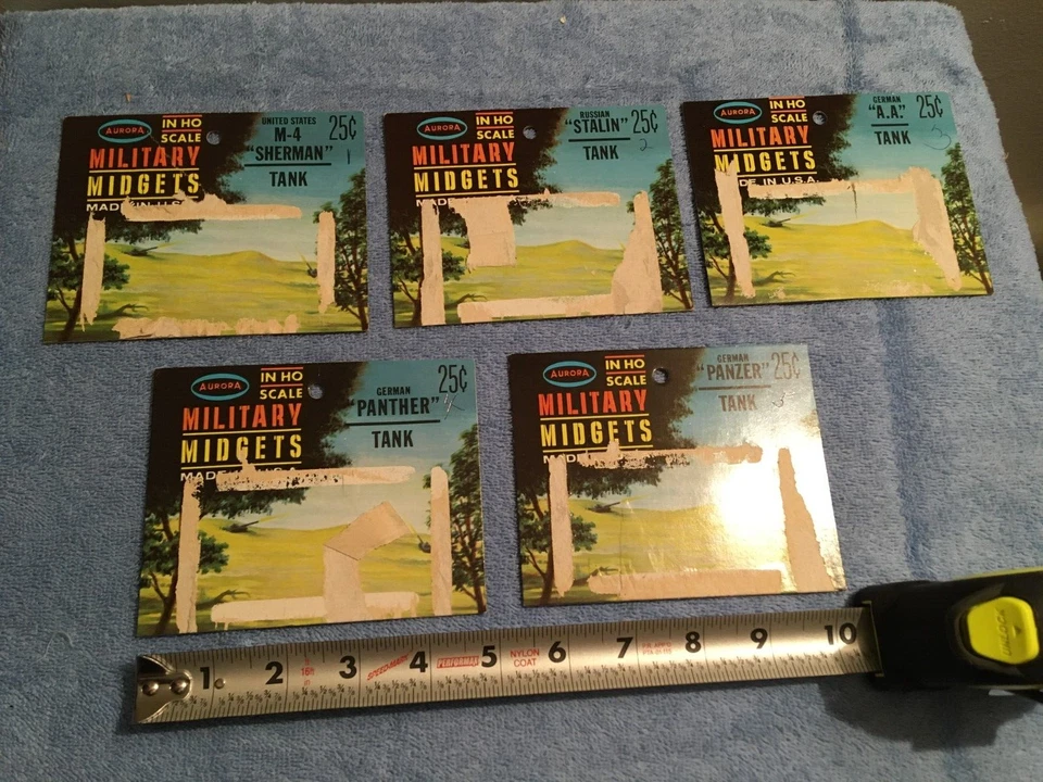 5 AURORA HO MILITARY MIDGETS TANK CARDS M-4 SHERMAN STALIN A.A. PANTHER PANZER - Image 1 of 4