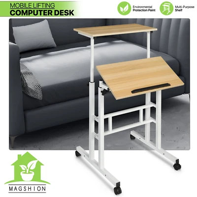 MAGSHION Rolling Laptop Desk Office Computer Table Adjustable Height Stand up Workstation