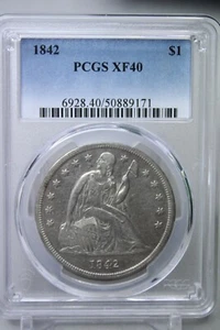 1842 $1 Silver Seated Liberty Dollar PCGS XF40 #9171 - Picture 1 of 4