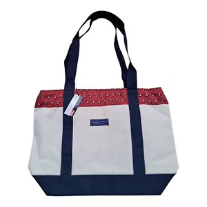 Vineyard Vines Canvas Shopping Travel Tote Red Vaneck Branded  Large - Picture 1 of 7