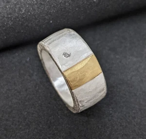 Anillo de plata de 11 mm de ancho diamante brillante plata 999 oro 750 diseño de llamas - Imagen 1 de 6