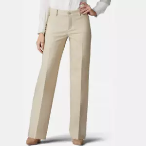 Lee Women's Flex Motion Regular Fit Mid Rise Trouser Pants Khaki 16 Medium NEW - Picture 1 of 11