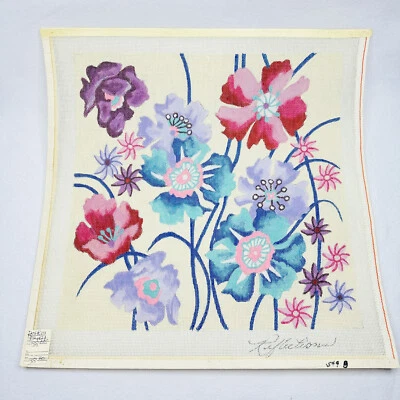 Reflections Blue Pink Purple Flowers 549L Handpainted Needlepoint Canvas 14ct - Image 1 of 4
