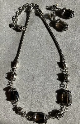 Juego de collar/pendiente Brighton Silvertone niebla nocturna cuarzo ahumado  Foto 1 de 4