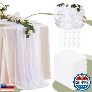 10Ft 15 Packs White Chiffon Table Runners 27x120 Inches Long Romantic Sheer R - Picture 1 of 5