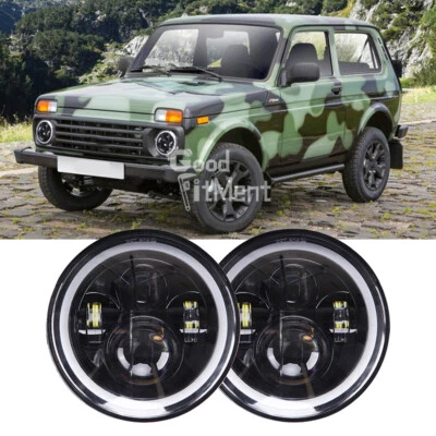2x 7'' LED Scheinwerfer Angel Eyes Blinker E-Zertifiziert für Lada Niva Runden - Bild 1 von 4