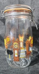 Vintage Bogen Glas Kanister Glas Frankreich 1,5 Liter frühes amerikanisches Hausmotiv - Bild 1 von 8