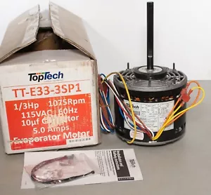 TopTech TT-E33-3SP1 Motore evaporatore universale HVAC 1/3 HP 1075 RPM 115V 5A - Foto 1 di 6