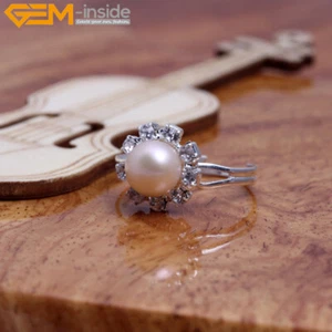 Enchapado en Oro Blanco Forma de Sol Perlas de Agua Dulce Anillo Joyería Dije Día de la Madre - Imagen 1 de 27