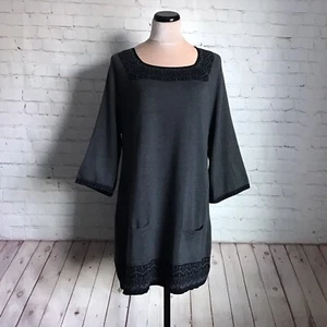 Style&Co Womans Gray Sweater Dress Size Large Pullover with Pockets Square Neck - Picture 1 of 7