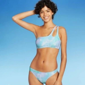 Top de bikini Xhilaration de un hombro para jóvenes grande 8-10 bralette azul/verde - Imagen 1 de 9