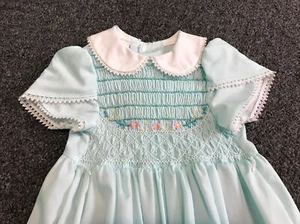 Vintage Polly Flinders Smocked Dress Green Girls 4 - Picture 1 of 10