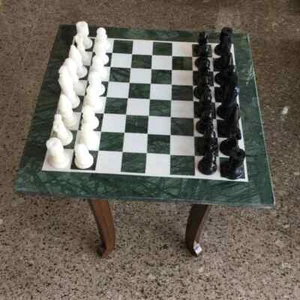 Handmade Chess Board & Pieces / Table Top / Green White Marble Chess Set table - Picture 1 of 7