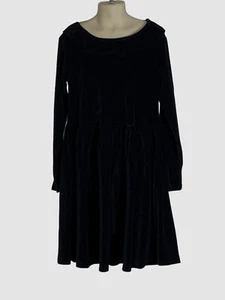 $75 Molo Kid Girls Blue Velour Cyanne Long Sleeve Ruffle Collar Dress Size 7-8 - Picture 1 of 3