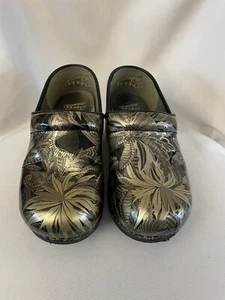 Dansko Black and Gold Floral Design Professional Shoe Comfort Clogs 37 - Picture 1 of 6
