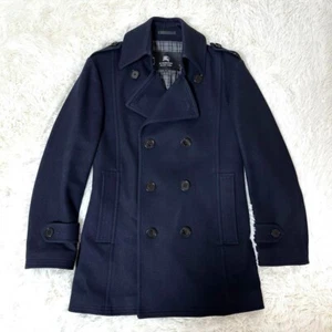 Burberry Black Label Pea Coat Navy Wool Check Lining Size EU48/S KI250223036 F/S - Picture 1 of 11