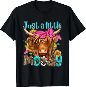 Just A Little Moody Cute Highland Cows Lover Easter Day Gift Unisex T-Shirt - Picture 1 of 3