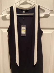 Tommy Hilfiger Sleeveless Black VNeck Shirt With White Long Front Ties NWT Sz M - Picture 1 of 6