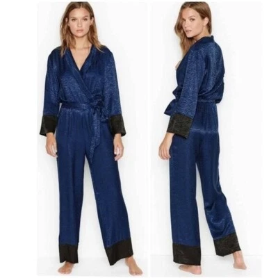 VICTORIA'S SECRET атласная зебра печать комбинезон Sleepwear темно синий черный размер L - Изображение 1 из 4