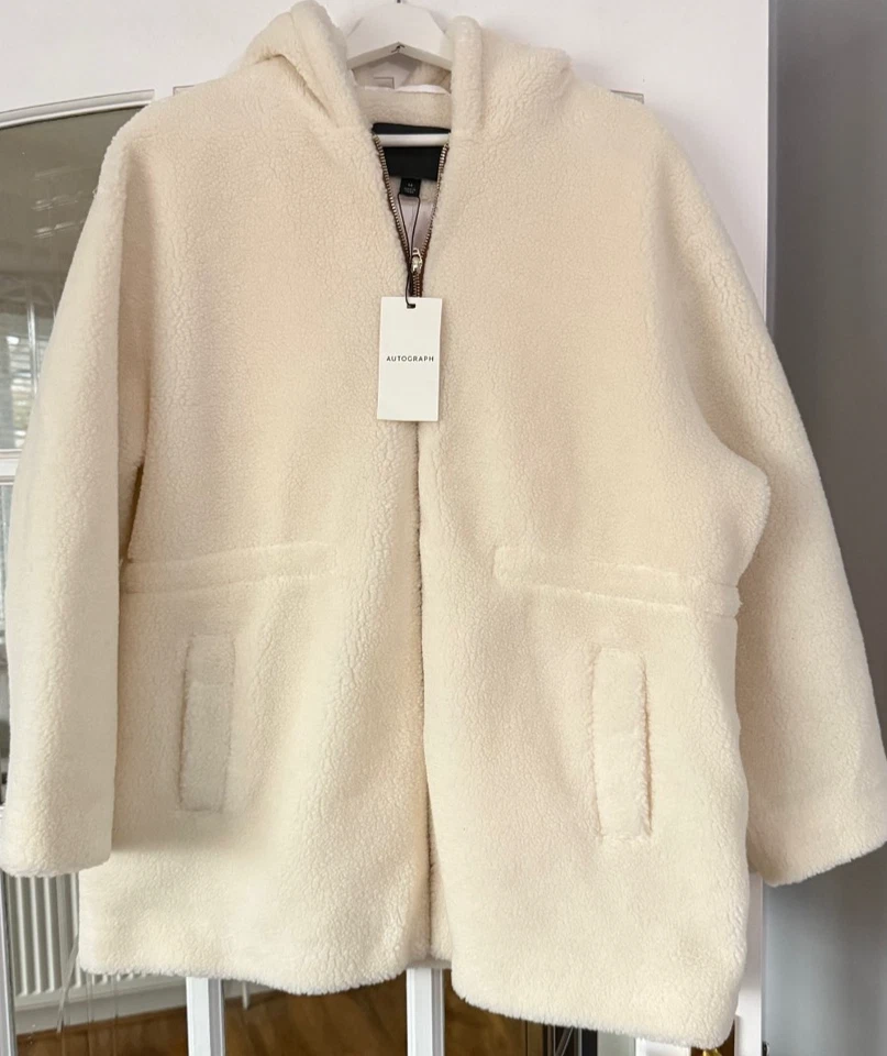 Stunning BNWT M&S Autograph cream borg hooded coat - 14 - Image 1 of 4