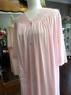 Vintage 60s Lingerie Shadowline Pink Robe & Night Gown Set Nylon Lace Peignoir - Image 1 of 4
