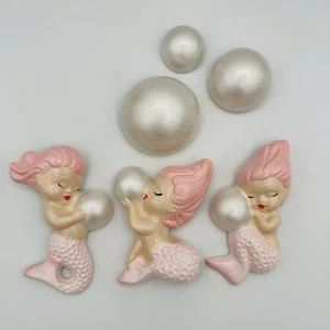 Sirena BAMBINI gesso kitsch placca da parete kitsch stile vintage bolle rosa - Foto 1 di 2