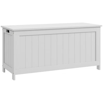 Cofre de almacenamiento blanco de 39,4 pulgadas con 2 bisagras de seguridad, caja de juguetes de madera Foto 1 de 4