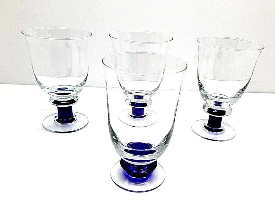 Denby Magnum Blue Water Goblets Set of 4 Glasses (3) 16oz– (1) 18oz 6.5" Tall - Image 1 of 4