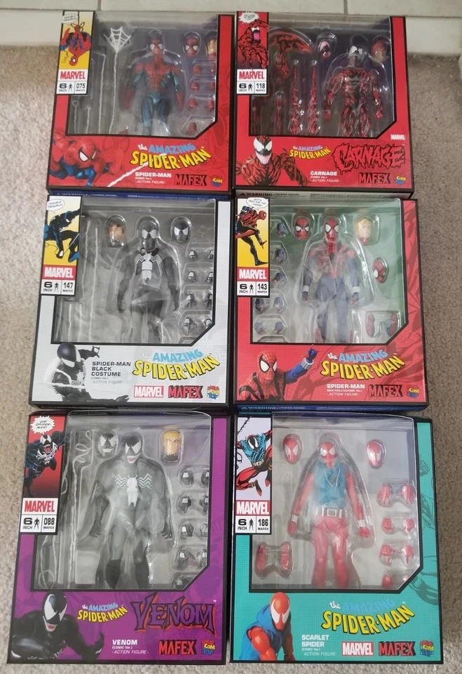 MAFEX Spider-Man Lot NEW Venom Black Costume Carnage Scarlet Spider USA Seller - Image 1 of 4