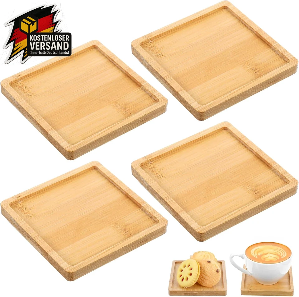Quadratisches Bambus Tablett 9cm Holz DIY Mosaik Untersetzer Serviertablett Set - Bild 1 von 4