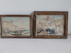 Deux charmantes aquarelles originales Martigues et Saint-Tropez années 20 