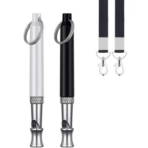 2 (black + white) x Dog Whistle Lanyard Recall Ultrasonic Training Stop Barking - Picture 1 of 9