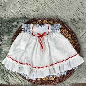 Vintage Just Adorable Gr. 18 Monate Baby gesmoktes Blumen rot weiß blau Prärie Kleid - Bild 1 von 4