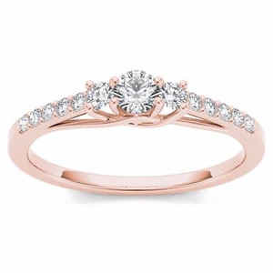 10K Rose Gold 0.3 Ct Diamond Three-Stone Engagement Ring - Picture 1 of 15