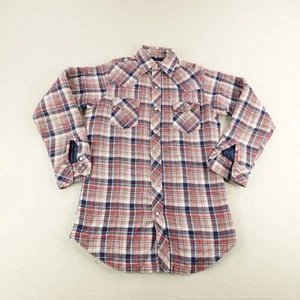 Vintage Miller Shirt Men Small Red Blue Plaid Flannel Quilted Western Pearl Snap - Picture 1 of 10