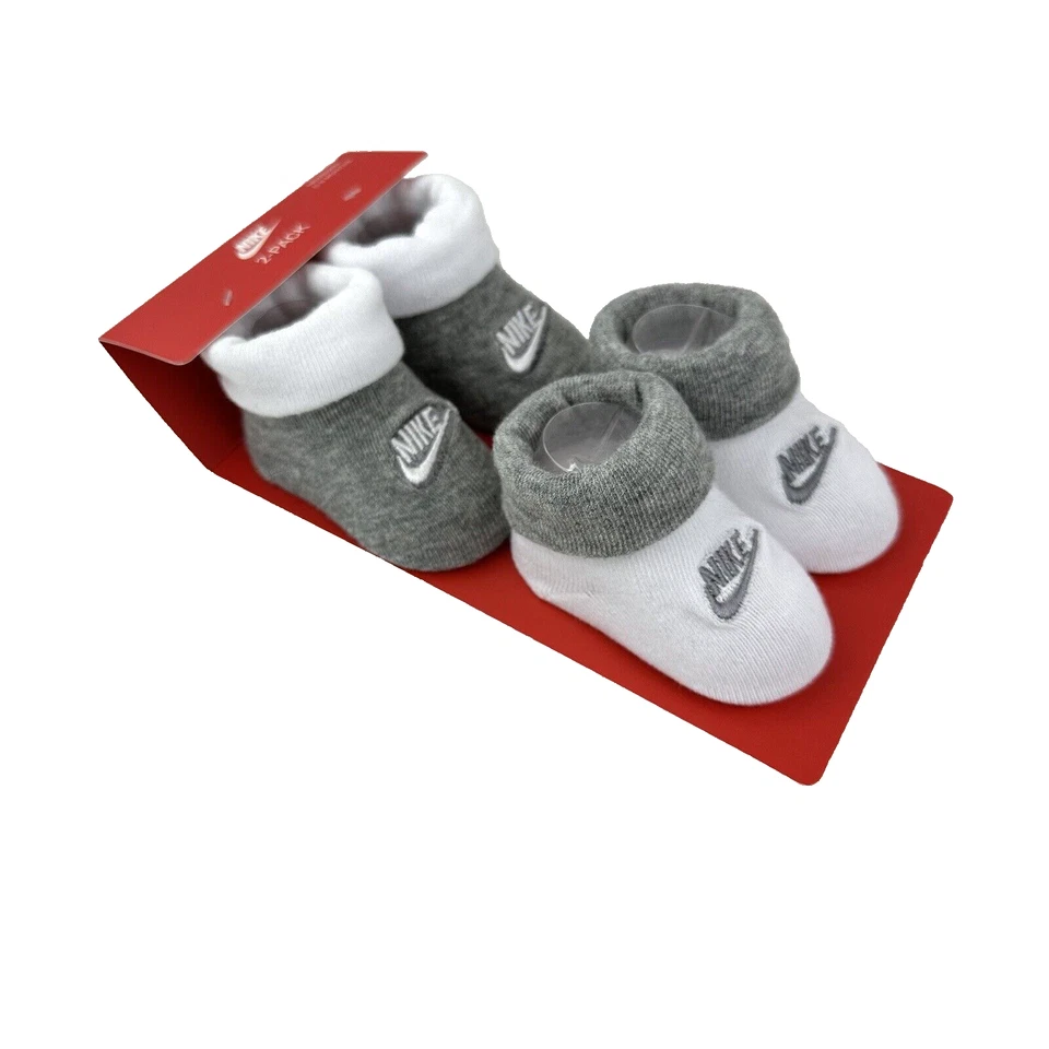 Nike Bebé 2 Pk Blanco Gris Tobillo Algodón Puños Plegables Botines Calcetín Conjunto 0-6 MO Foto 1 de 1