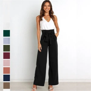 Women Dress Pants High Waisted Wide Leg Lounge Pants Business Casual Work Pants - Picture 1 of 26