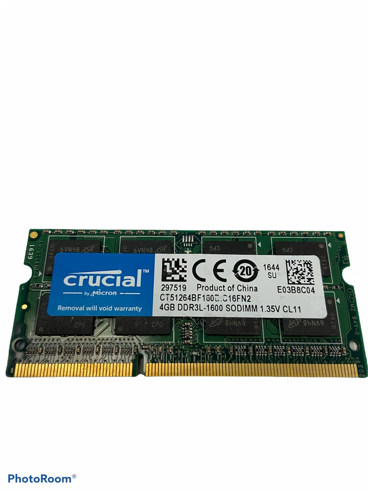 Crucial 4GB Single DDR3-1600 PC3-12800 SODIMM 204-Pin High Density CT51264BF160B - Image 1 of 1