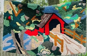 Aunt Lydia Punch Needle Rug Hooked Wall Hanging Covered Bridge In Summer - Picture 1 of 12