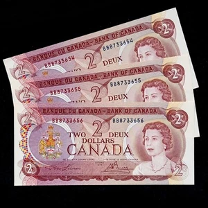 1974 Canada $2 Dollar Banknotes Consecutive Paper Money Red Prefix BB Lot 3 UNC - Picture 1 of 7